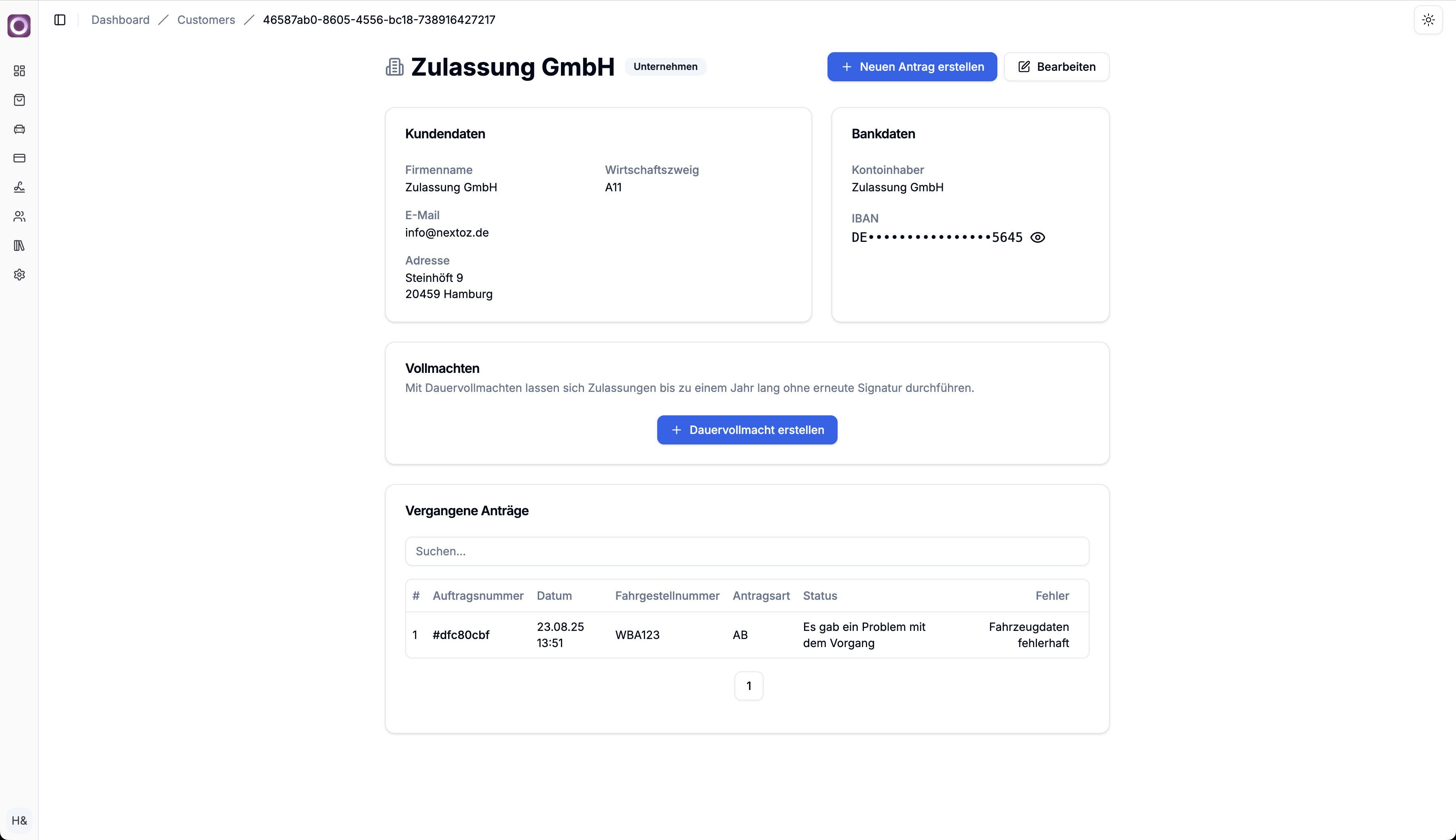 Dashboard Ansicht NextOZ